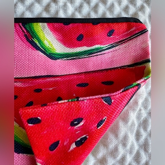 New Pink & Red Watermelon Makeup Cosmetic Tech Pencil Bag w/ Crochet Charm - 9” - Picture 6 of 9